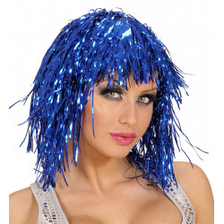 perruque disco lamé bleu