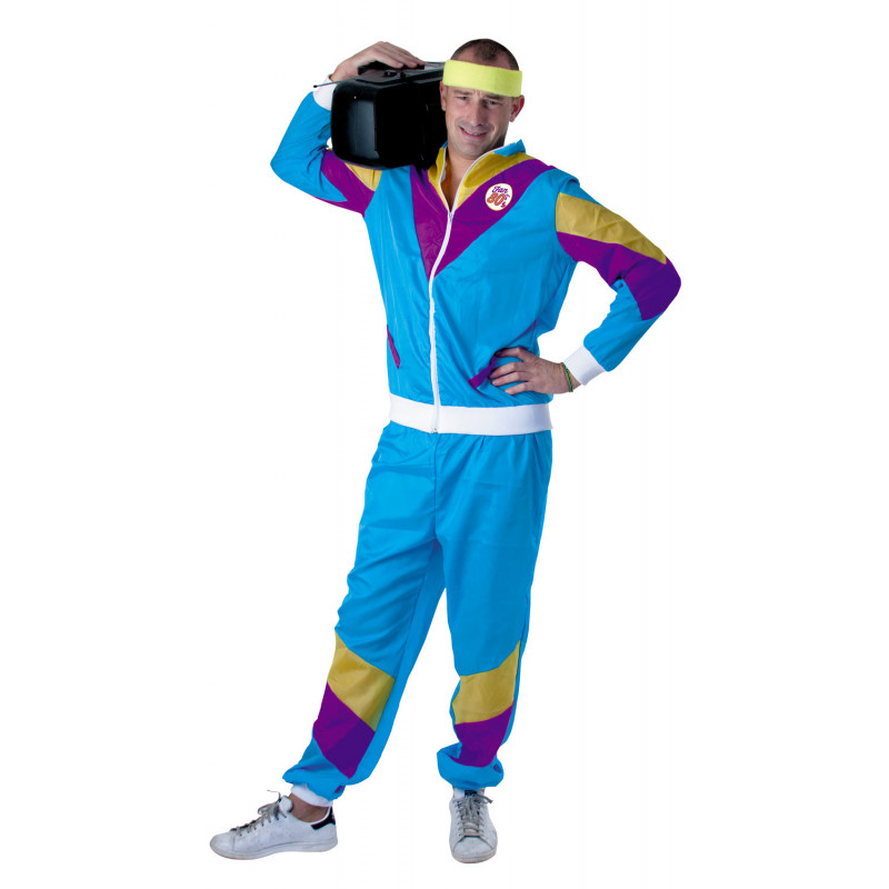 Costume Jogging Année 80 pour homme bleu fluo - 2 pièces