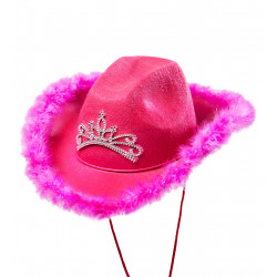 Chapeau Cow boy rose avec Boa