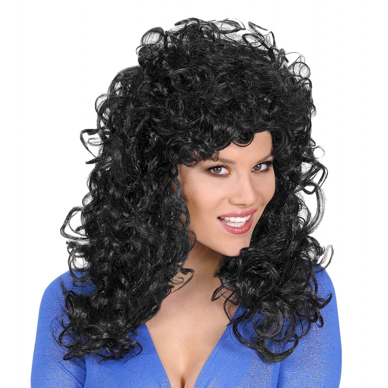 Perruque curly longue Noir