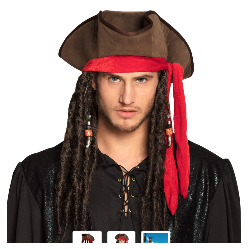 Chapeau Pirate des caraïbes Jack  avec cheveux