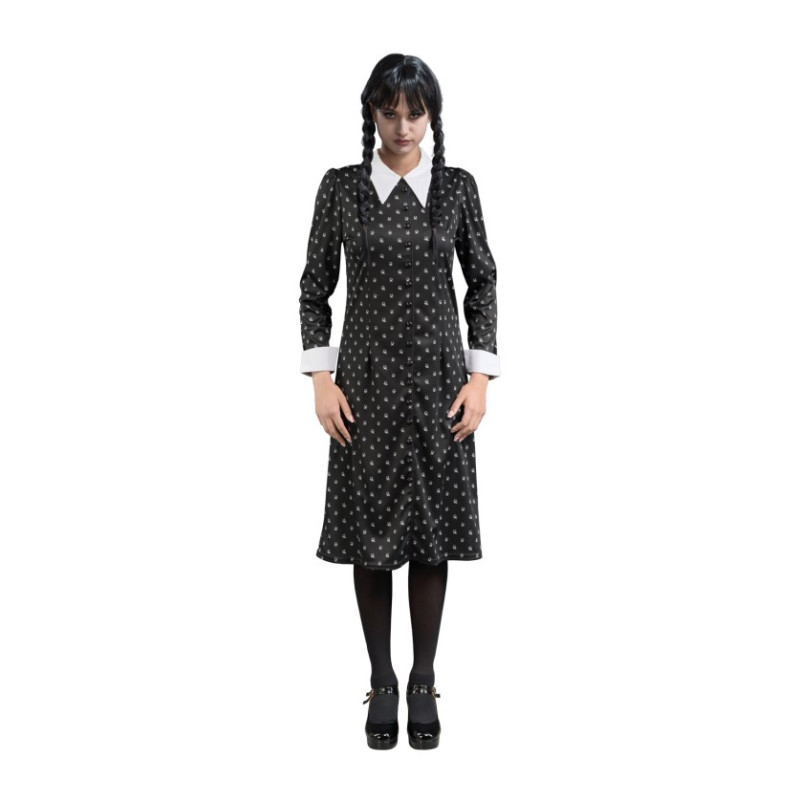 Costume Robe Noire à Motifs Mercredi Addams Femme