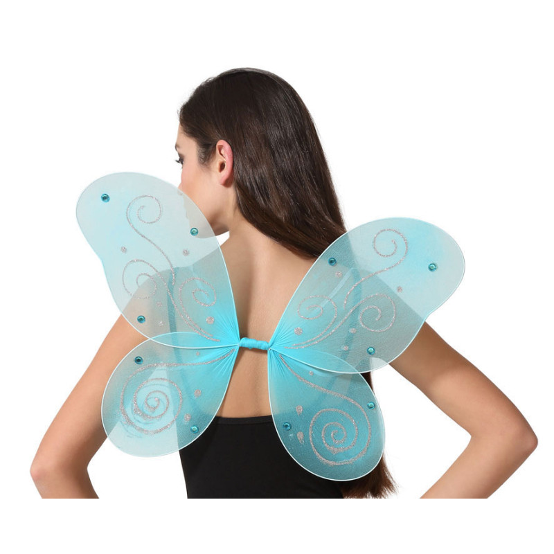 Ailes de papillon Bleu avec paillettes argentés