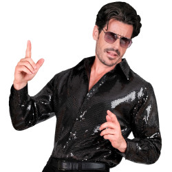 Chemise Sequins disco Noir homme en tissu avec sequins