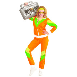 Costume Jogging année 80 orange fluo Femme